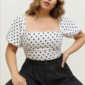 Reformation Arancini linen top in polka dot malta